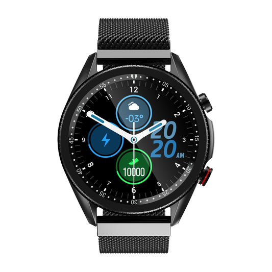 Montre intelligente M98 étanche IP67 avec écran couleur IPS de 1,28 pouce, prise en charge du moniteur de sommeil/fréquence cardiaque/appels Bluetooth, style : bracelet en acier, bracelet en acier (noir), bracelet en acier (argent)