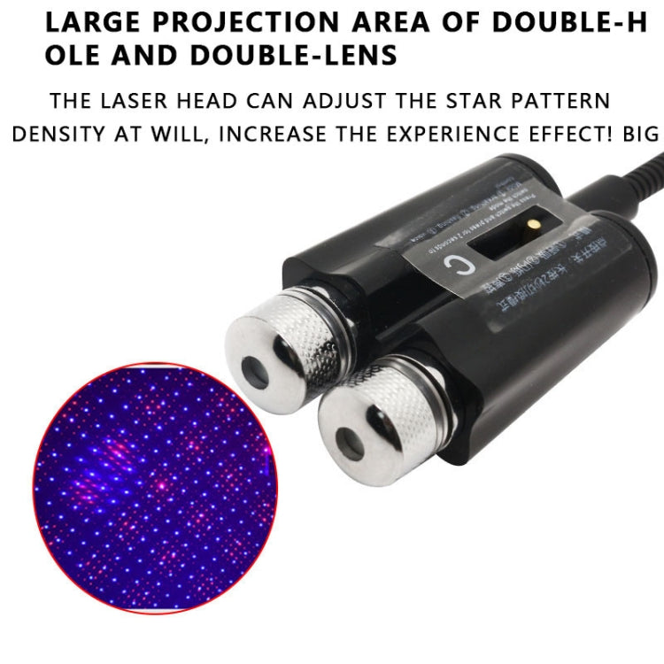 Car Two-color USB Star Dome Light Atmosphere Laser Projection Decorative Light, Constantly Bright Version, Constantly Bright (Red Blue), Constantly Bright (Red Green)
