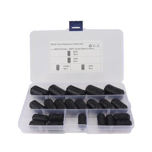22 PCS 3.5mm/5mm/7mm/9mm Anti-interference Degaussing Ring Ferrite Ring Cable Clip Core Noise Suppressor Filter