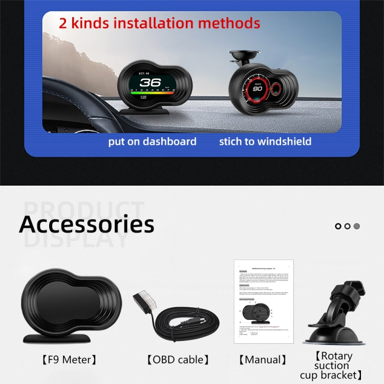 F9 OBD2 Car HUD Head-up Display Speed / Water Temperature / Voltage Display, F9 OBD2