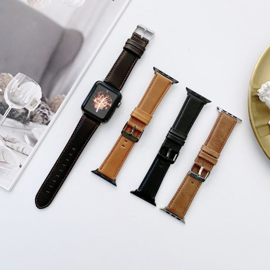Watchbands aus Crazy Horse-Textur + flach texturiertem Leder-Ersatz für Apple Watch Series 6 & SE & 5 & 4 40mm / 3 & 2 & 1 38mm, für Apple Watch Series 7 41mm / 6 & SE & 5 & 4 40mm / 3 & 2 & 1 38mm