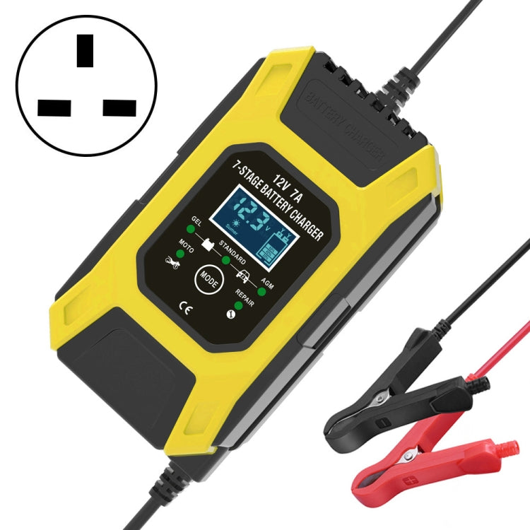 FOXSUR Auto- / Motorrad-Reparatur-Ladegerät 12V 7A 7-stufig + Mehrfach-Batterie-Modus Bleisäure-Batterieladegerät, US-Stecker, EU-Stecker, UK-Stecker
