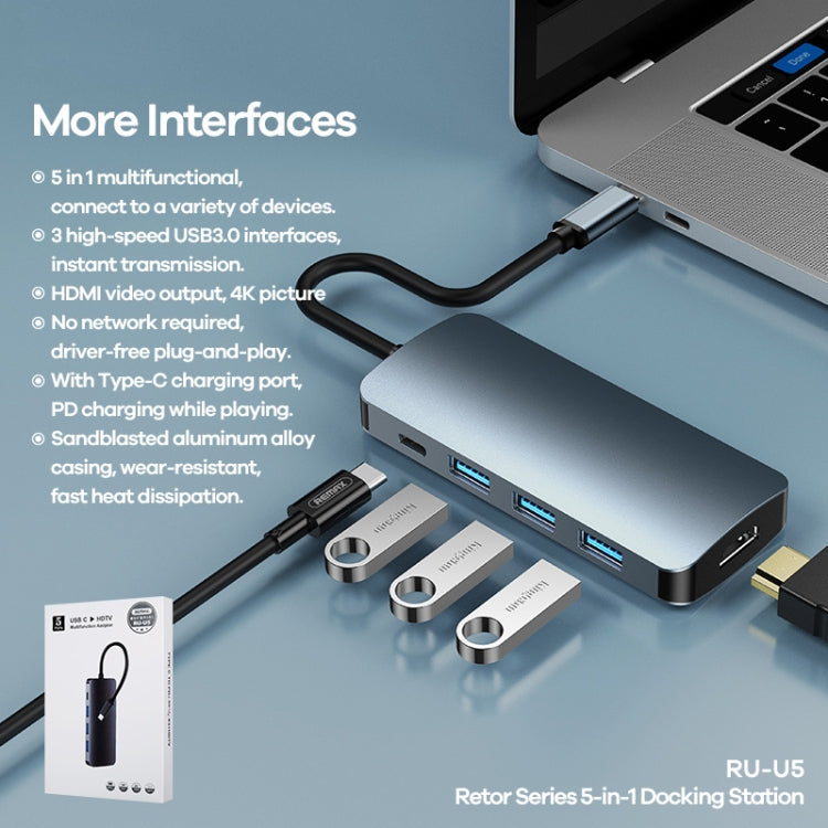 Remax RU-U5 5 In1 Multi-function Type-C / USB-C HUB Docking?Station, 5 In1