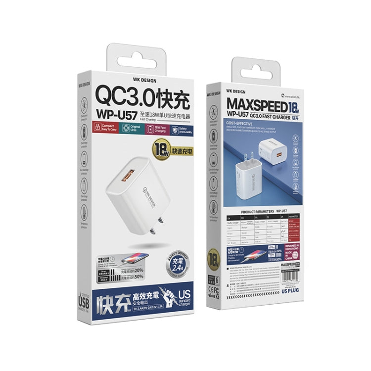 WK WP-U57 Max 18W Maxspeed QC3.0 Fast Charger + USB to Micro USB Data Cable