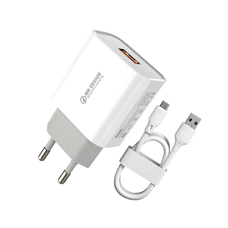 WK WP-U57 Max 18W Maxspeed QC3.0 Fast Charger + USB to Micro USB Data Cable, US Plug, EU Plug