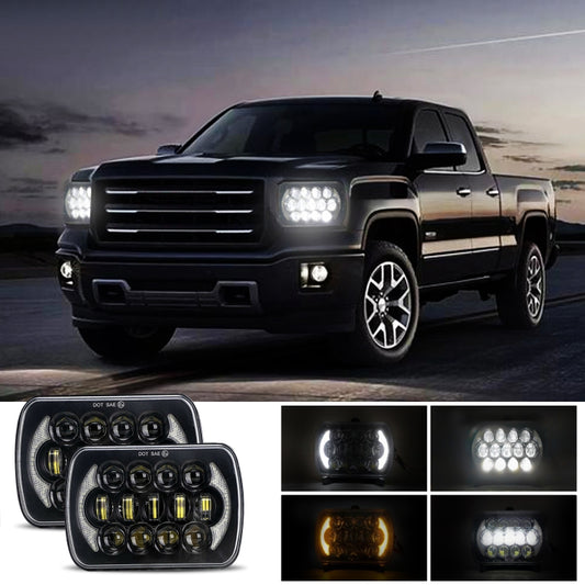 7 inch(5X7)/(7X6) H4 DC 9V-30V 30000LM 300W 8LEDs Car Square Shape LED Headlight Lamps for Jeep Wrangler, 8LEDs