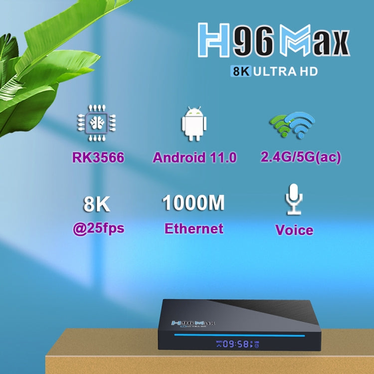 H96 Max 8K Smart TV BOX Android 11.0 Media Player wtih Remote Control, Quad Core RK3566, RAM: 4GB, ROM: 32GB, Dual Frequency 2.4GHz WiFi / 5G, 4GB+32GB, US Plug, 4GB+32GB, EU Plug, 4GB+32GB, UK Plug, 4GB+32GB, AU Plug