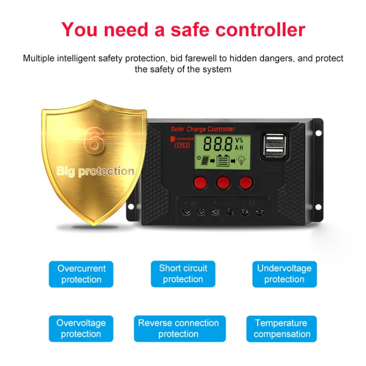 PWM Solar Controller 12V / 24V Lithium Battery Charging Photovoltaic Panel Charging Street Light Controller with Dual USB Output, CPLS-10A, CPLS-20A, CPLS-30A, CPLS-40A