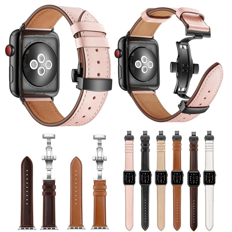 Echtleder + schwarze Butterfly-Schnalle Ersatzarmbänder für Apple Watch Series 6 & SE & 5 & 4 44mm / 3 & 2 & 1 42mm, schwarze Schnalle für Apple Watch Series 7 45mm / 6 & SE & 5 & 4 44mm / 3 & 2 & 1 42mm