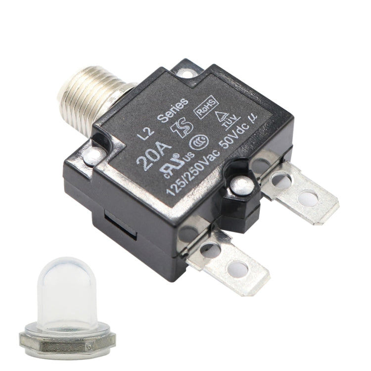 L2 Series 50V Car Overload Protector Manual Reset DC Circuit Breaker with Waterproof Cover, 5A, 10A, 15A, 20A, 30A