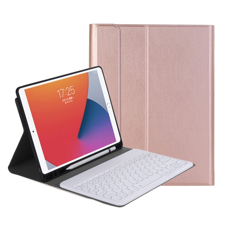 YA098B Abnehmbare Bluetooth-Tastatur-Lederhülle mit runden Tastenkappen aus Lammfelltextur, Stiftschlitz und Ständer, für iPad Air 5 / 4 10.9 Zoll 2020 / Pro 11 Zoll 2020 / 2018, für iPad 10.2 (2020) & (2019) / Air 3 10.5 Zoll / Pro 10.5 Zoll