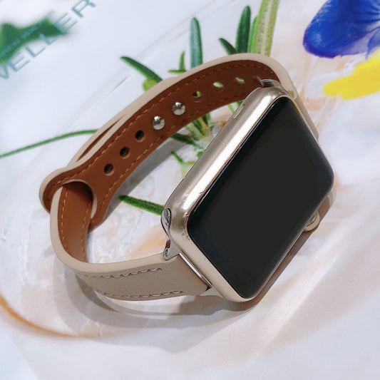 Double Nail Leather Replacement Strap Watchband, For Apple Watch Series 7 41mm / & 6 & SE & 5 & 4 40mm, For Apple Watch Series 7 45mm / & 6 & SE & 5 & 4 44mm