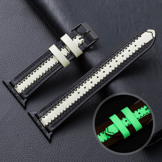 Cowhide Leather Luminous Replacement Strap Watchband, For Apple Watch Series 7 41mm / & 6 & SE & 5 & 4 40mm, For Apple Watch Series 7 45mm / & 6 & SE & 5 & 4 44mm