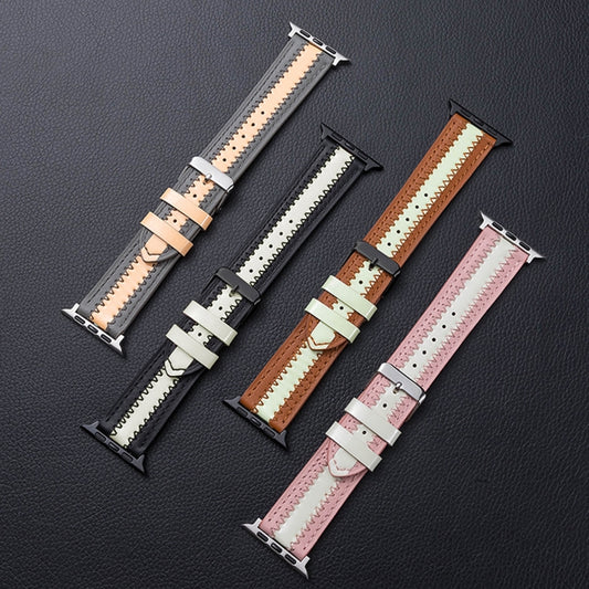 Cowhide Leather Luminous Replacement Strap Watchband, For Apple Watch Series 7 41mm / & 6 & SE & 5 & 4 40mm, For Apple Watch Series 7 45mm / & 6 & SE & 5 & 4 44mm