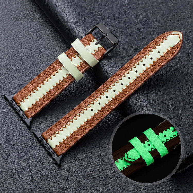 Cowhide Leather Luminous Replacement Strap Watchband, For Apple Watch Series 7 41mm / & 6 & SE & 5 & 4 40mm, For Apple Watch Series 7 45mm / & 6 & SE & 5 & 4 44mm