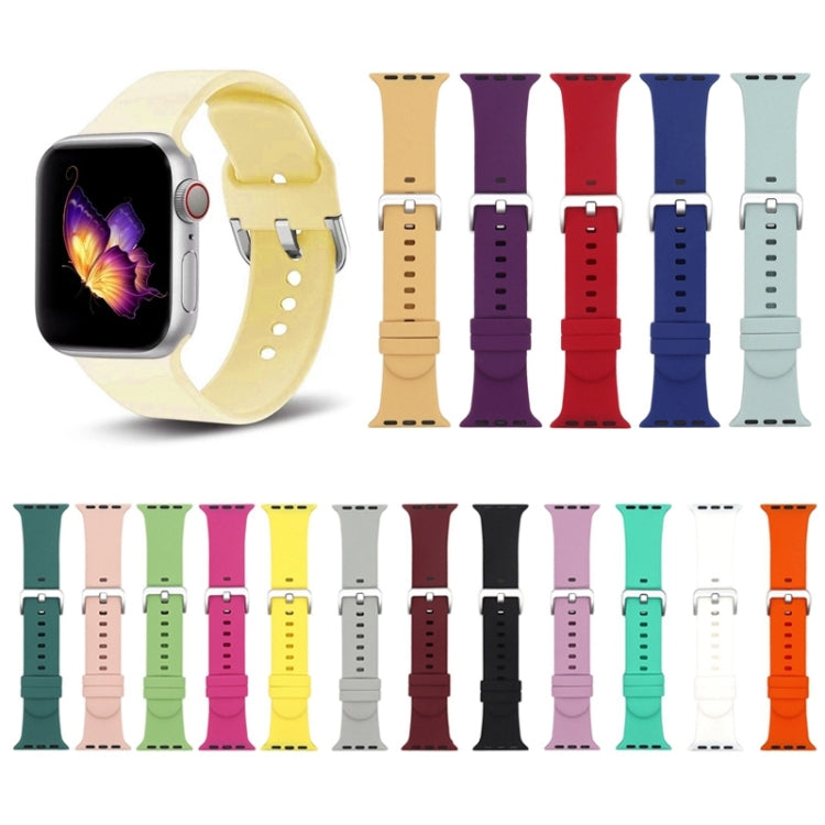 Silver Buckle Silicone Replacement Strap Watchband, For Apple Watch Series 7 41mm / & 6 & SE & 5 & 4 40mm, For Apple Watch Series 7 45mm / & 6 & SE & 5 & 4 44mm
