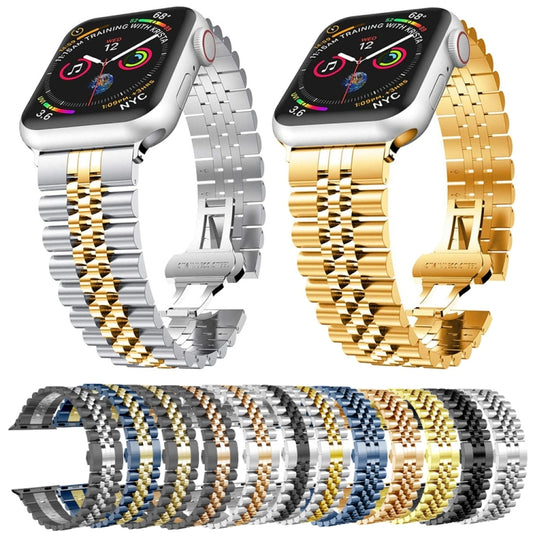 Five Beads Stainless Steel Replacement Watchbands For Apple Watch Series, 7 45mm / 6 & SE & 5 & 4 44mm / 3 & 2 & 1 42mm, 7 41mm / 6 & SE & 5 & 4 40mm / 3 & 2 & 1 38mm