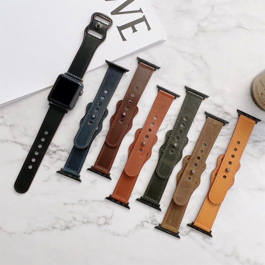 8-shape Buckle Retro Leather Replacement Strap Watchband For Apple Watch Series, 7 41mm / 6 & SE & 5 & 4 40mm / 3 & 2 & 1 38mm, 7 45mm / 6 & SE & 5 & 4 44mm / 3 & 2 & 1 42mm