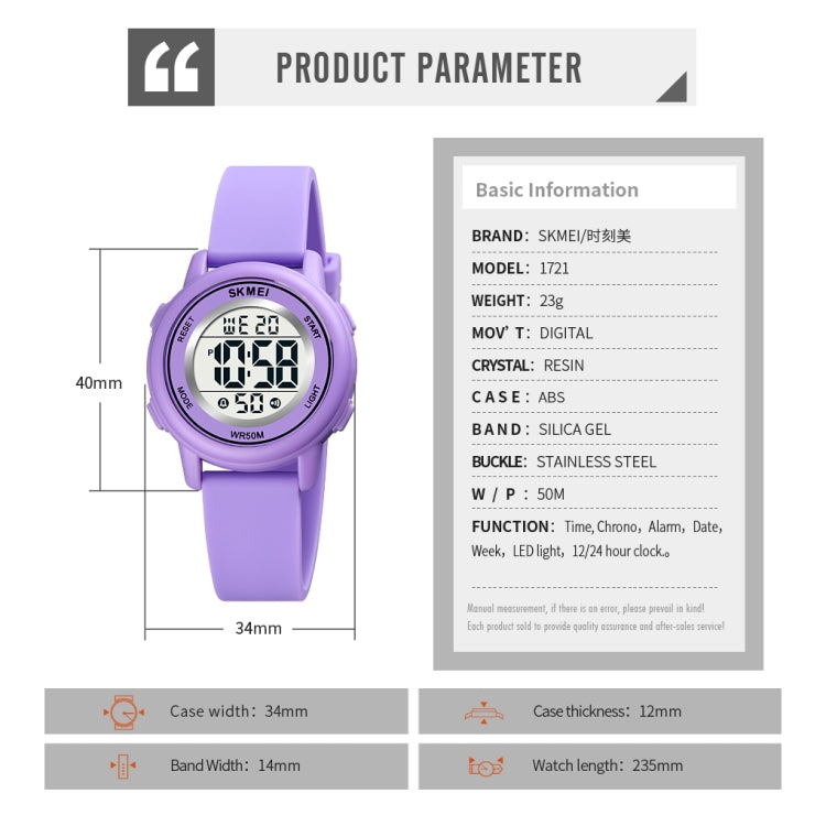 SKMEI 1721 Montre électronique à affichage numérique LED, cadran rond triplé et bracelet en silicone lumineux