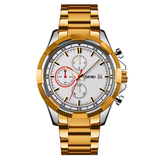 SKMEI 9192 Men Calendar Timing Stainless Steel Belt Luminous Quartz Watch
