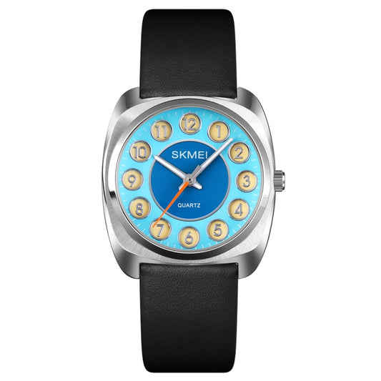 Montre à quartz pour femme SKMEI Q029 avec cadran à motif de chiffres et bracelet en cuir