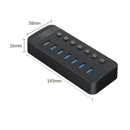 ORICO CT2U3-7AB-WH 7 In 1 Plastic Stripes Multi-Port USB HUB with Individual Switches,, CT2U3-7AB-BK UK Plug, CT2U3-7AB-WH UK Plug, CT2U3-7AB-BK EU Plug, CT2U3-7AB-WH EU Plug, CT2U3-7AB-BK AU Plug, CT2U3-7AB-WH AU Plug