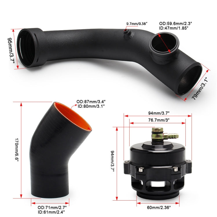 Car Modified 50mm Turbo Intake Pipe Kit for BMW N54 E88 E90, JQG1006-BK