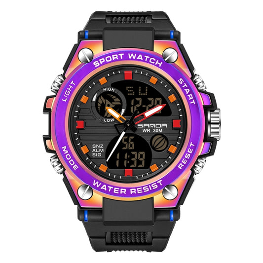 Montre de sport à quartz pour hommes SANDA avec double affichage numérique, chronomètre lumineux et réveil