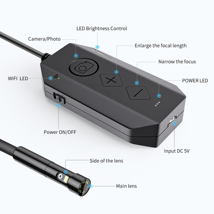 Y17 5MP 12mm Dual-lens HD Autofocus WiFi Industrial Digital Endoscope Zoomable Snake Camera, 3.5m Hard Cable, 5m Hard Cable, 10m Hard Cable