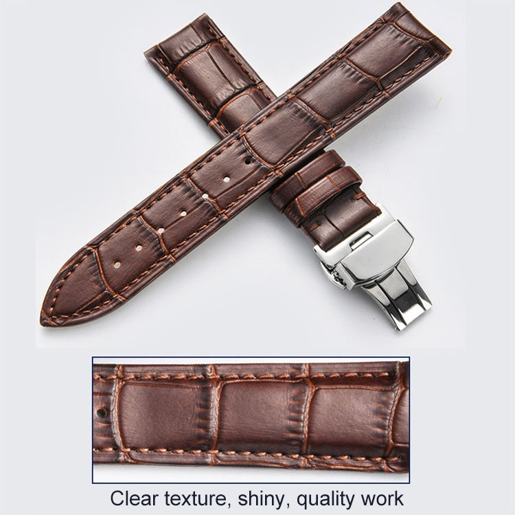 Classic Cowhide Leather Black Butterfly Buckle Replacement Strap Watchband, 14mm, 16mm, 18mm, 20mm, 22mm