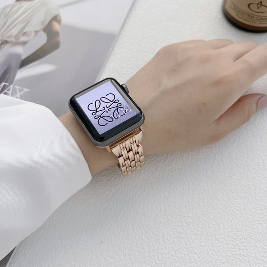 Five Baht Stripes Stainless Steel Strap Watchband For Apple Watch Series, 7 41mm / 6&SE&5&4 40mm / 3&2&1 38mm, 7 45mm / 6&SE&5&4 44mm / 3&2&1 42mm