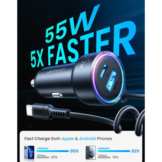 Chargeur de voiture JOYROOM JR-CL07 3 en 1 72W PD USB-C / Type-C + Interface USB avec câble de données spiralé USB-C / Type-C, JR-CL07