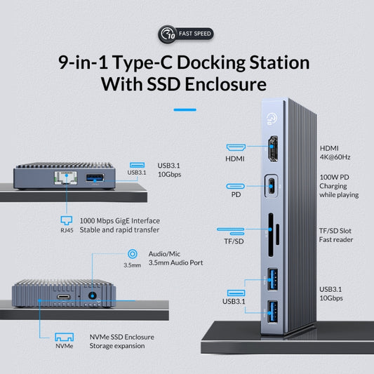 Station d'accueil multifonctionnelle ORICO CDH-9N Type-C / USB-C