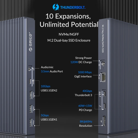 ORICO TB3-S2 Thunderbolt 3 M.2 Dual-bay Docking Station, TB3-S2