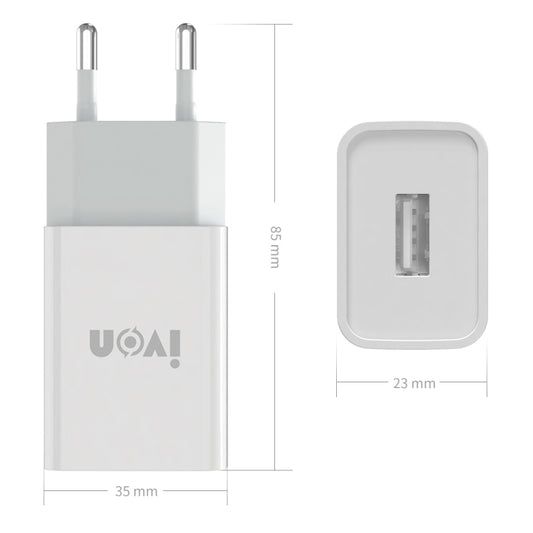 IVON AD-33 2 in 1 2.1A Single USB Port Travel Charger + 1m USB to Micro USB Data Cable Set,, EU Plug, US Plug