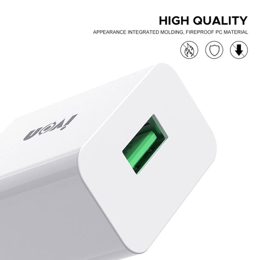IVON AD-35 2 in 1 18W QC3.0 USB Port Travel Charger + 1m USB to 8 Pin Data Cable Set,, EU Plug, US Plug