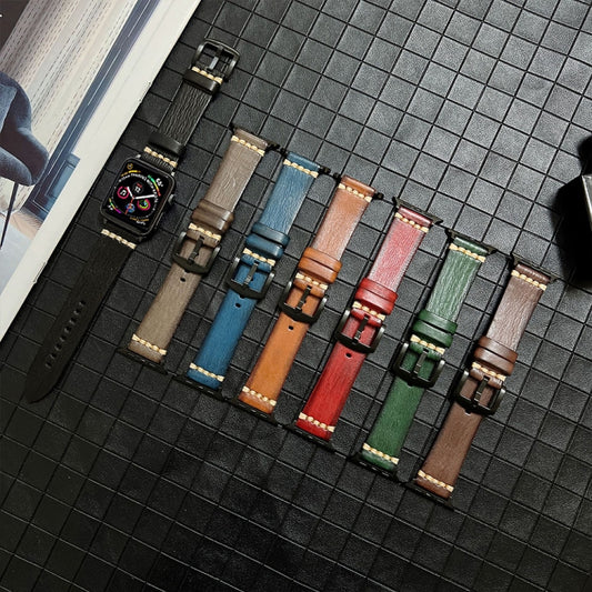 Genuine Leather Watchband For Apple Watch Series, 7 41mm / 6&SE&5&4 40mm / 3&2&1 38mm, 7 45mm / 6&SE&5&4 44mm / 3&2&1 42mm