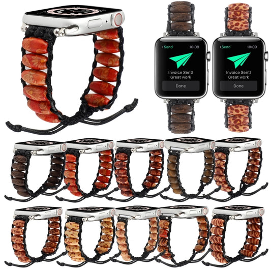 Wooden Bead Watchband For Apple Watch Series, 7 41mm / 6&SE&5&4 40mm / 3&2&1 38mm, 7 45mm / 6&SE&5&4 44mm / 3&2&1 42mm