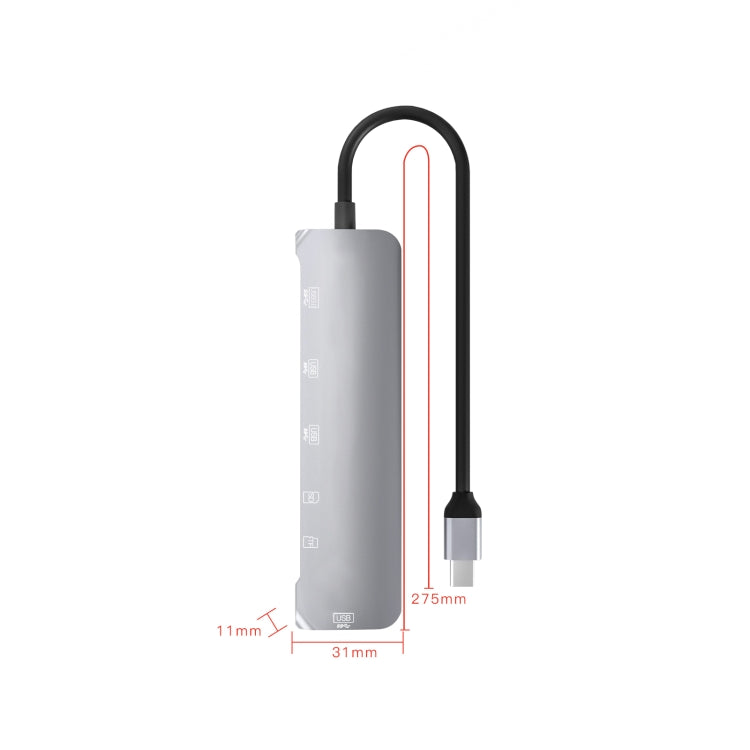 NK-3043H 6 in 1 USB-C / Type-C to TF / SD Card Slot + 4 USB 3.0 Female Adapter, NK-3043H