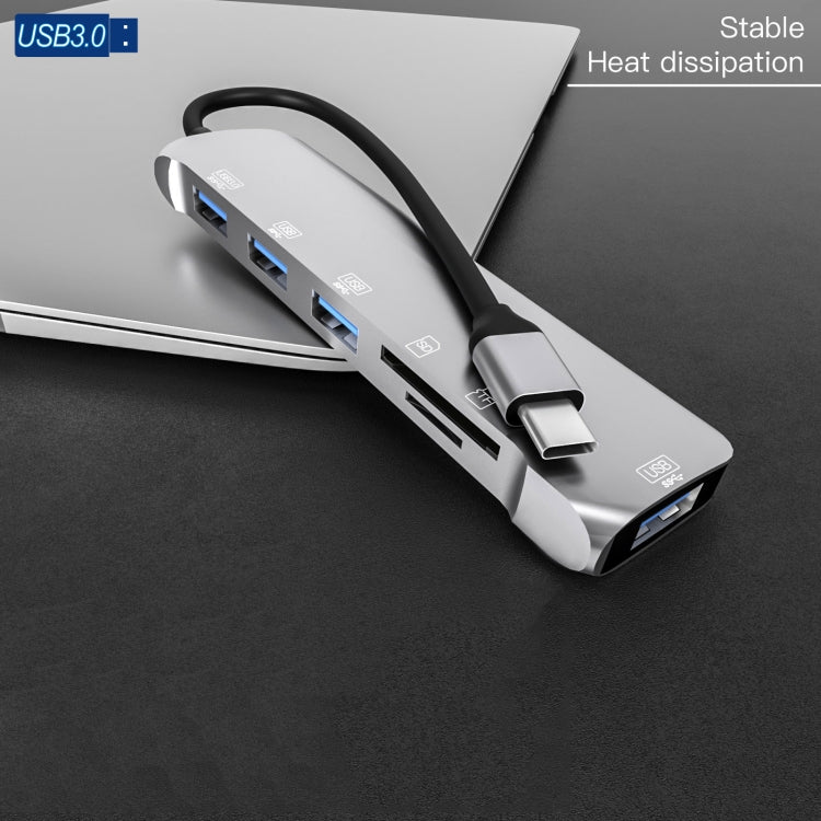 NK-3043H 6 in 1 USB-C / Type-C to TF / SD Card Slot + 4 USB 3.0 Female Adapter, NK-3043H