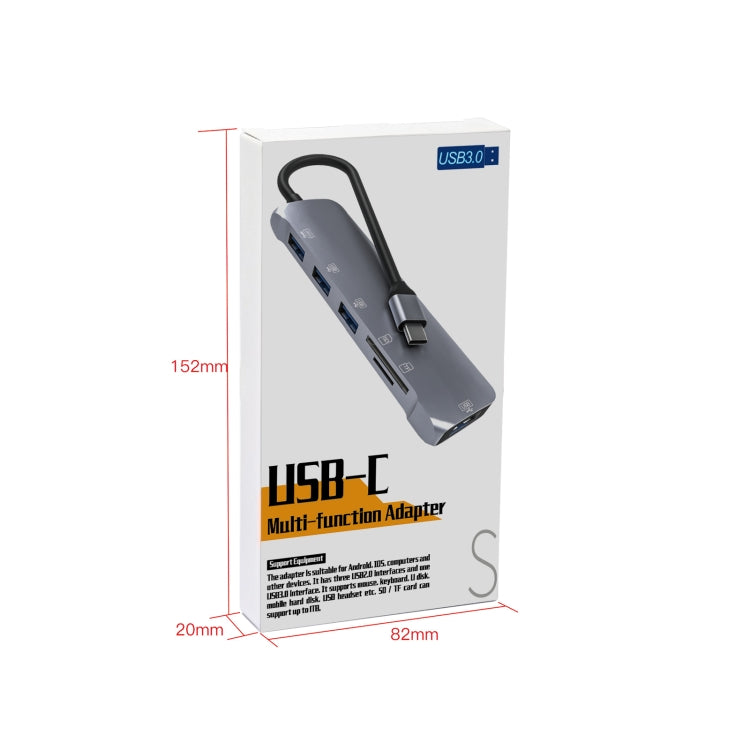 NK-3043H 6 in 1 USB-C / Type-C to TF / SD Card Slot + 4 USB 3.0 Female Adapter, NK-3043H
