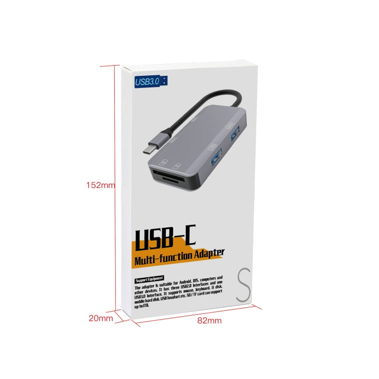 NK-3049H 6 in 1 USB-C / Type-C to TF / SD Card Slot + USB 3.0 + 3 USB 2.0 Female Adapter, NK-3049H