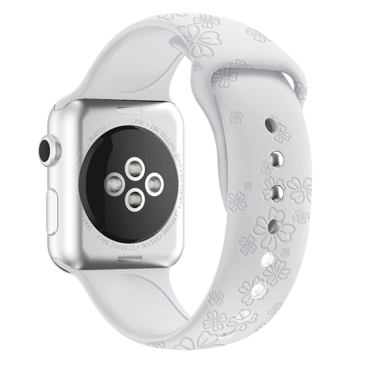 Four-leaf Clover Embossing Silicone Watchband For Apple Watch Series, 7 45mm / 6&SE&5&4 44mm / 3&2&1 42mm, 7 41mm / 6&SE&5&4 40mm / 3&2&1 38mm