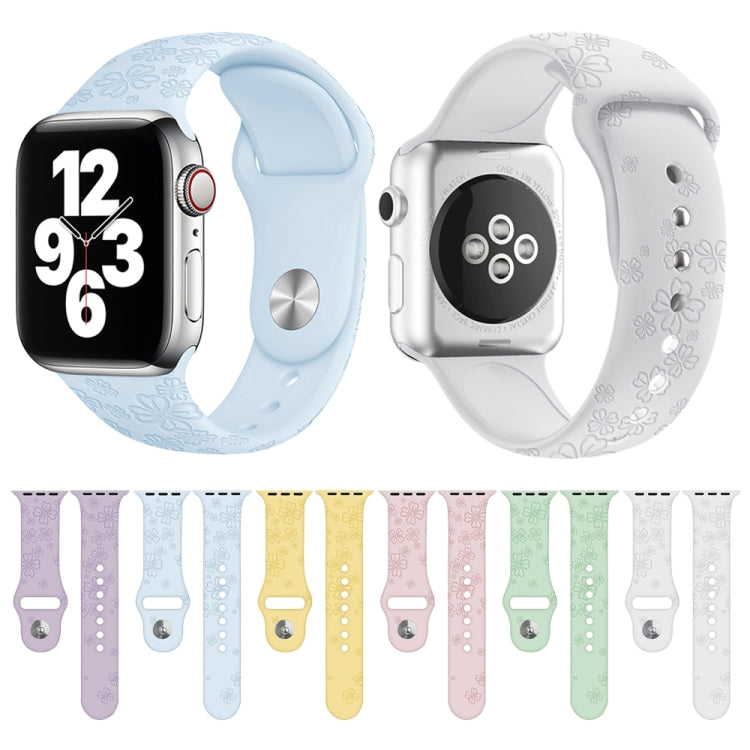 Four-leaf Clover Embossing Silicone Watchband For Apple Watch Series, 7 45mm / 6&SE&5&4 44mm / 3&2&1 42mm, 7 41mm / 6&SE&5&4 40mm / 3&2&1 38mm