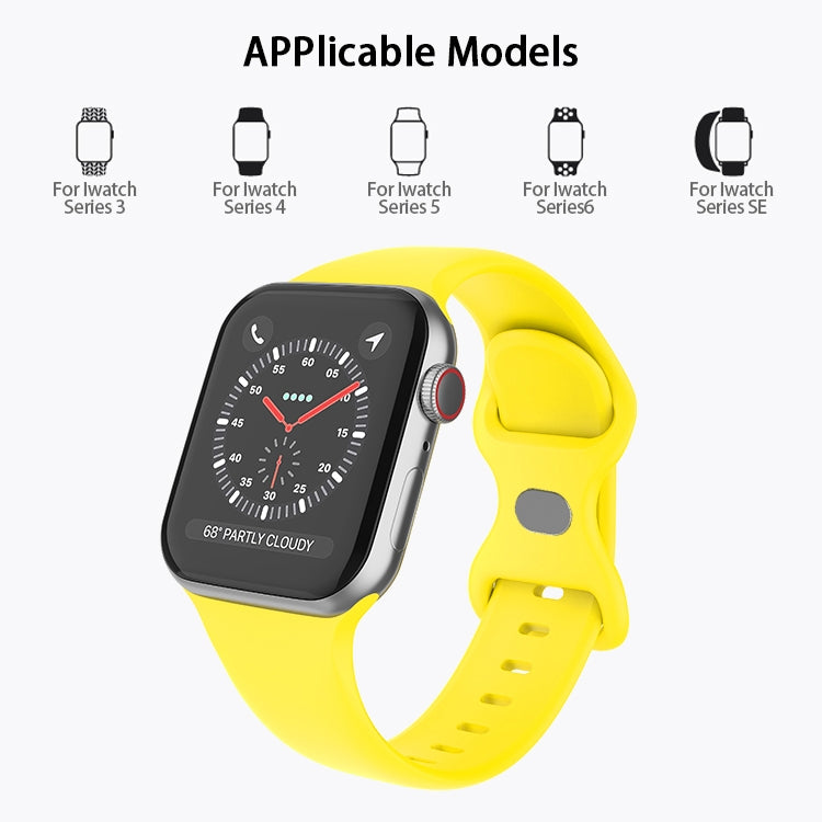 Butterfly Buckle Silicone Watchband, Size: S For Apple Watch Series, 7 41mm / 6&SE&5&4 40mm / 3&2&1 38mm, 7 45mm / 6&SE&5&4 44mm / 3&2&1 42mm