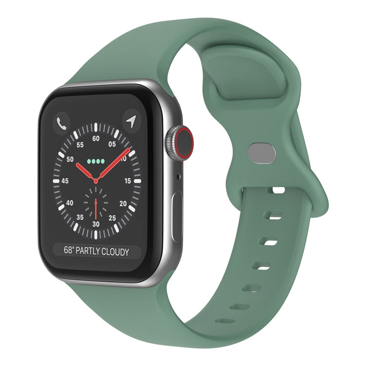 Butterfly Buckle Silicone Watchband, Size: L For Apple Watch Series, 7 41mm / 6&SE&5&4 40mm / 3&2&1 38mm, 7 45mm / 6&SE&5&4 44mm / 3&2&1 42mm