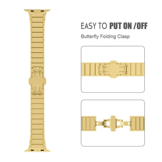 One-bead Steel Butterfly Buckle Watch Band For Apple Watch Series, For Apple Watch Ultra 49mm / Series 8&7 45mm, For Apple Watch Series 8&7 41mm, 7 41mm / 6&SE&5&4 40mm / 3&2&1 38mm, 7 45mm / 6&SE&5&4 44mm / 3&2&1 42mm