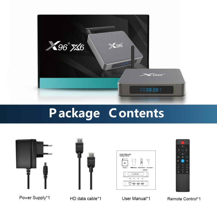 X96 X6 8K Smart TV BOX Android 11.0 Media Player, RK3566 Quad Core ARM Cortex A55, RAM: 8GB, ROM: 128GB