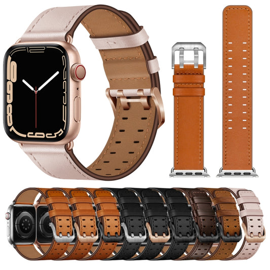 Double Buckles Leather Watch Band For Apple Watch Series, 7 41mm / 6&SE&5&4 40mm / 3&2&1 38mm, 7 45mm / 6&SE&5&4 44mm / 3&2&1 42mm
