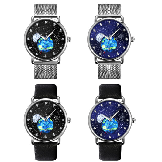 SKMEI 9283 Stainless Steel Buckle Glass Mirror Waterproof Quartz Watch, Steel Belt, Leather Belt
